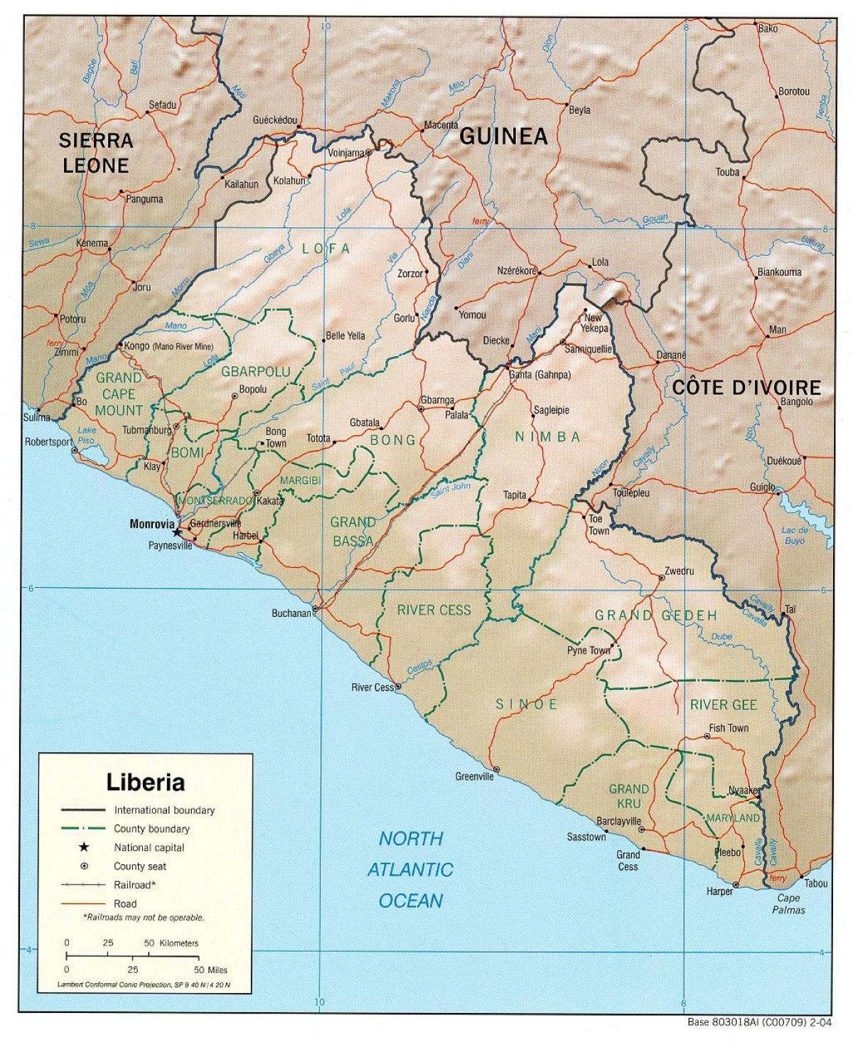 harta de harta geografică a Liberia