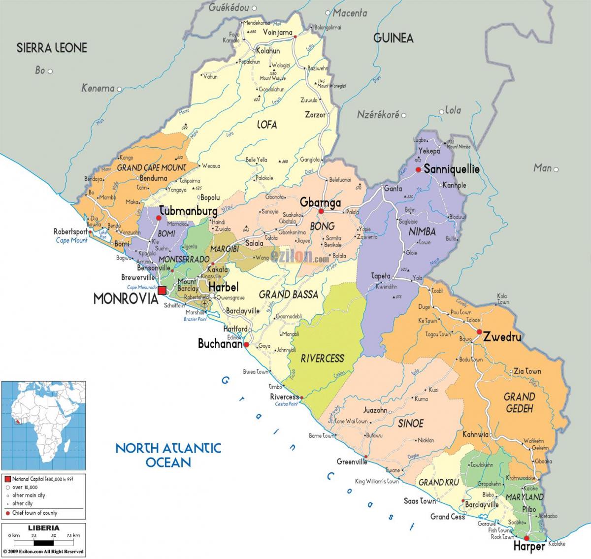harta politică a Liberia