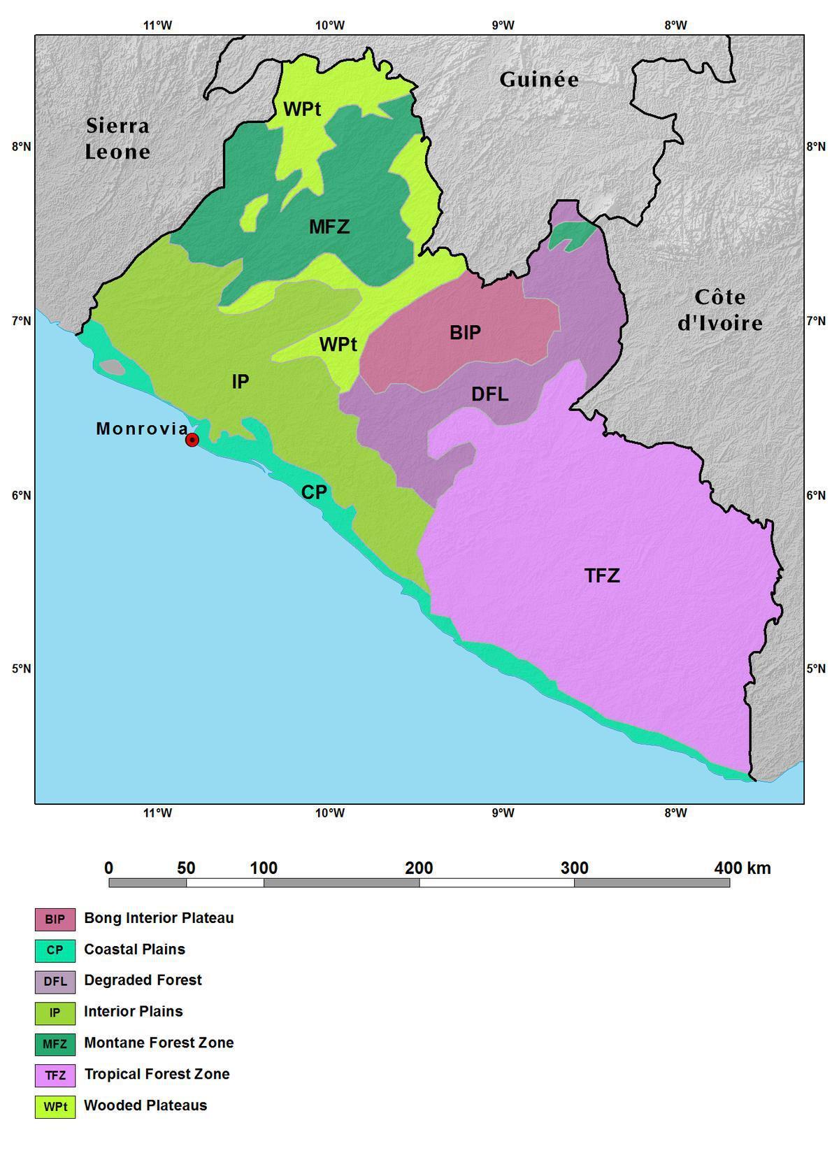 harta Liberia munți