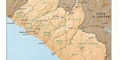 Trage hartă în relief din Liberia